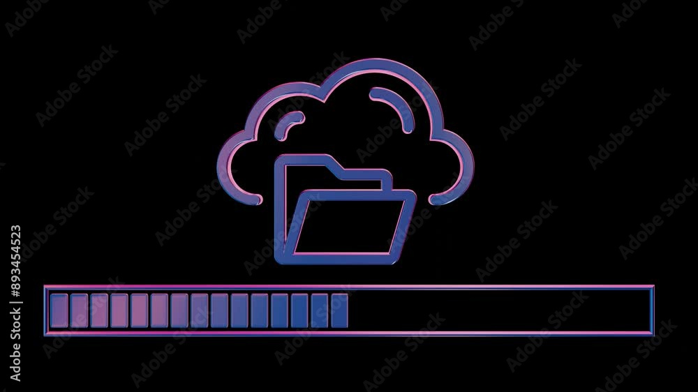 Aufkleber Neon Cloud Computing Icon with Loading Bar on Black Background

