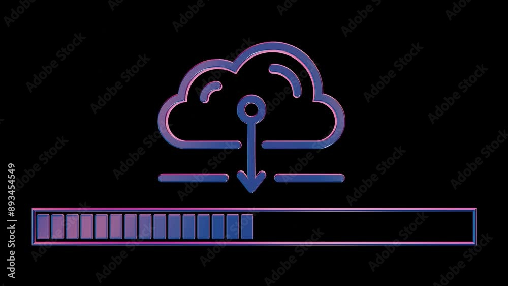 Poster Neon Cloud Computing Icon with Loading Bar on Black Background

