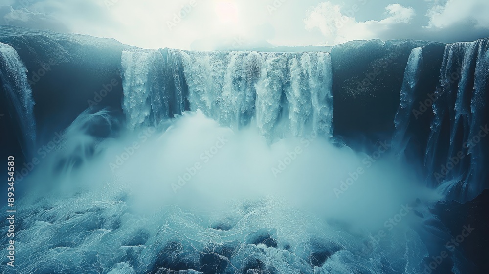 Poster A huge waterfall falling from the sky, creating a strong visual impact. Generative AI.