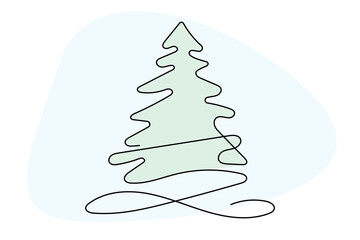 Line Art New Year Spruce Tree Illustration. Curve Continuous Line Doodle Art. Editable Black Outline Christmas Tree Silhouette Line Ink. Hand Drawn Silhouette Fir Tree Contour Continuous Line Element	