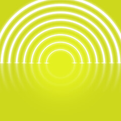 Fototapeta premium Products presentation scene with neon glowing abstract lights and yellow podium, 3d render, beauty. Products presentation scene. Perfect mockup for your product presentation. Interior 3d render.