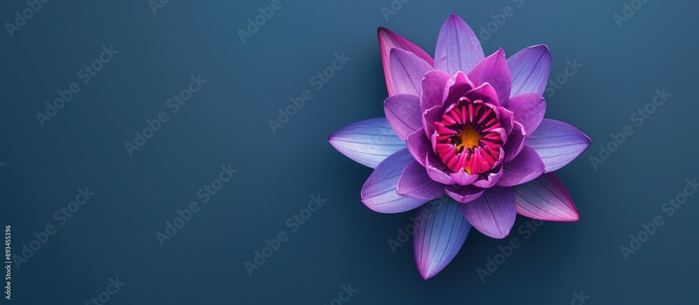 Poster vibrant pink and purple lotus captured from above in a close up shot showcasing its simplicity and b