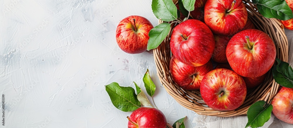 Poster fresh apples in a basket on a white backdrop with space for adding images. with copy space image. pl
