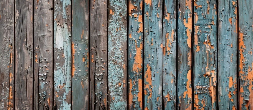 Aufkleber weathered wooden planks with flaking paint texture in a copy space image