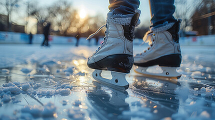 Ice skating on a cold day. close-up shot. Generative AI.