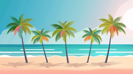 Obraz premium Tropical Beach Paradise with Palm Trees and Sunset