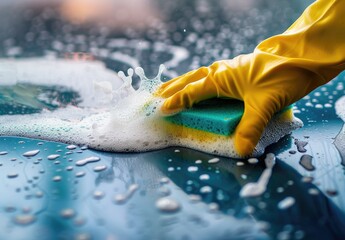 Hand Scrubbing Car with Soap and Sponge