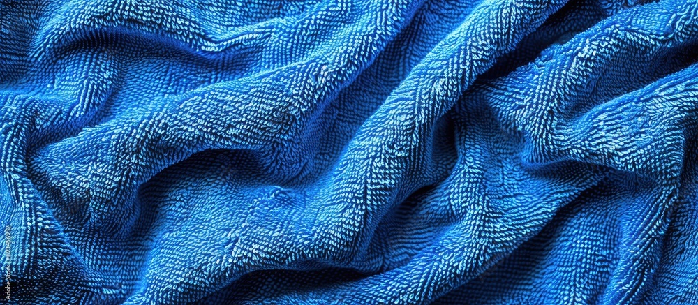 Aufkleber Top view photo of a blue towel fabric texture with a background suitable for adding text or elements copy space image