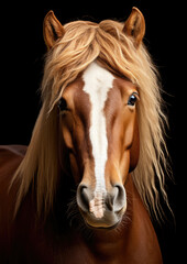 Obraz premium Brown horse with white line color on head.