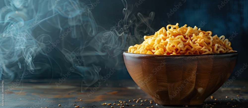 Aufkleber bowl holding instant noodles on a dark backdrop with copy space image