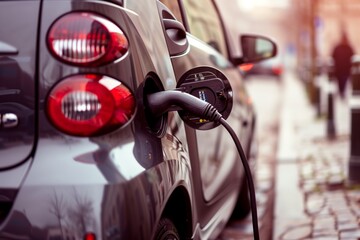 close-up of charging an electric car