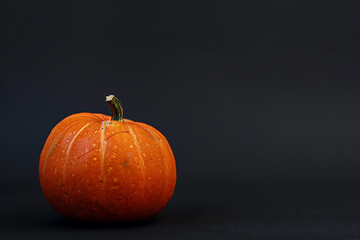 Photo of various pumpkins arranged as a border on a black background, dedicated to Halloween. The empty center is left for text, creating a spooky and festive theme. The pumpkins are decorated and sty
