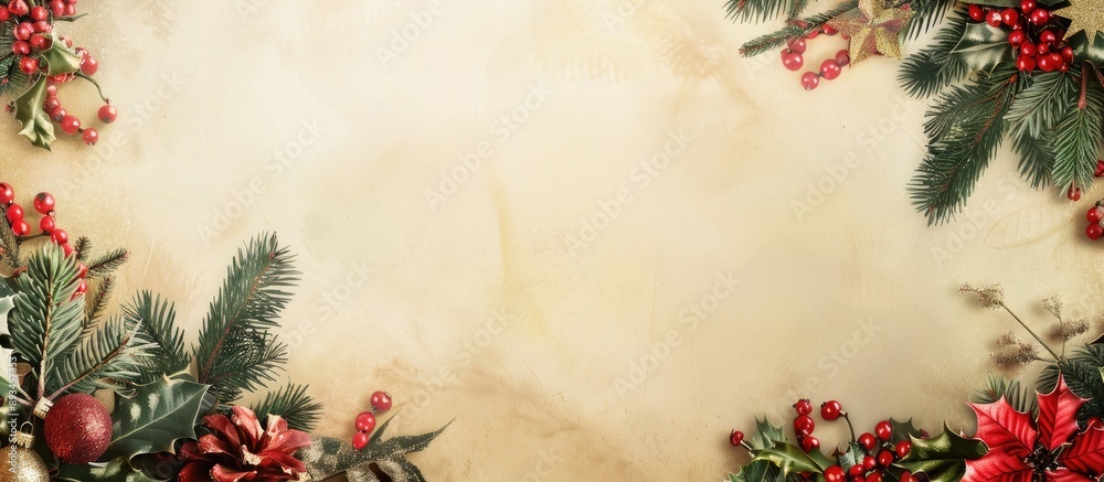 Aufkleber Christmas and New Year s background with space for text featuring a delightful Christmas border and a designated area for adding an image. with copy space image. Place for adding text or design