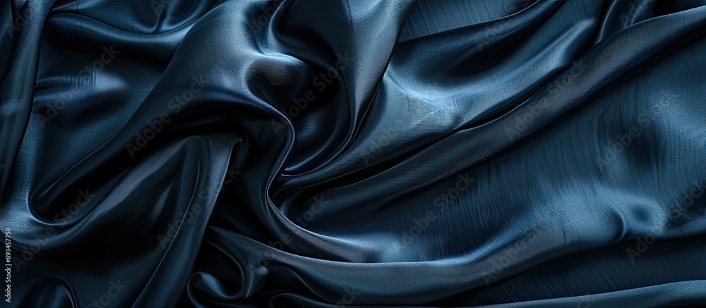 Poster Navy blue silk texture on a fine grain fabric with a desktop product displayed in a studio photography perspective on a product demo banner with copy space image