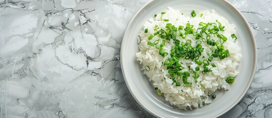 Heart shaped jade pearl rice presented in a dish with copy space image