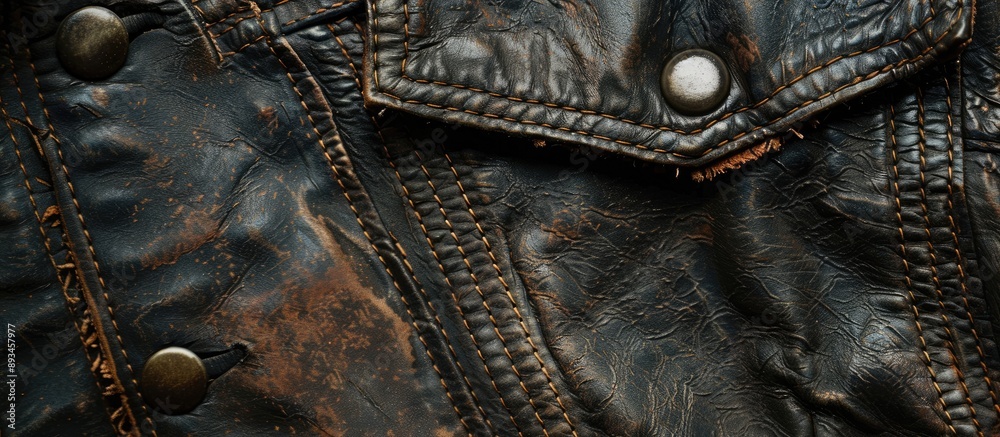 Aufkleber leather jacket rivets on a textured background with a seam pocket perfect for a copy space image