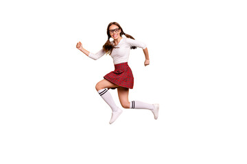 Full length body size view portrait of her she nice attractive lovely cheery cheery glad girl...