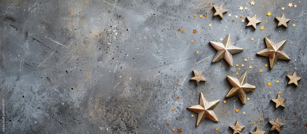 Aufkleber Gray concrete backdrop with gold stars room for text in the image. with copy space image. Place for adding text or design