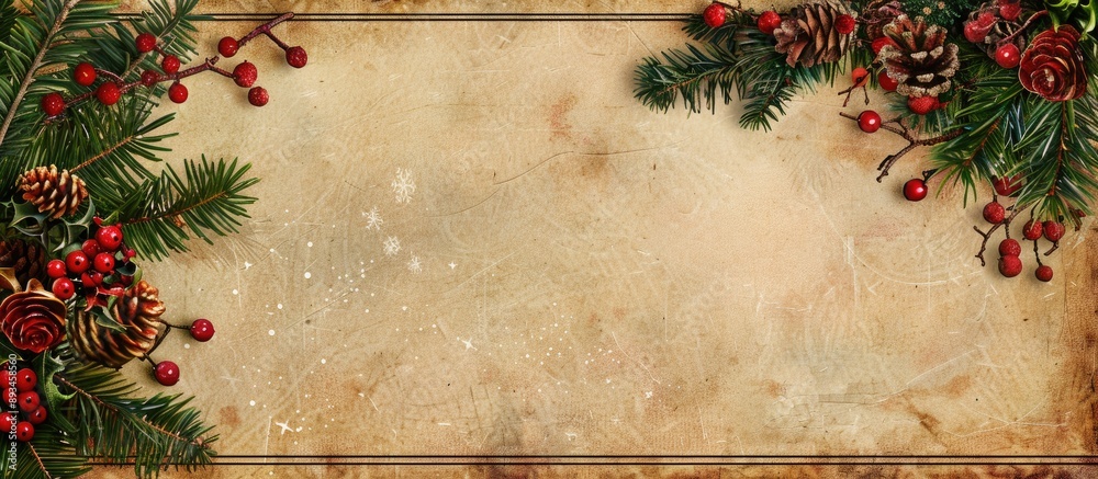 Poster vintage christmas card border design with space for text or copy space image