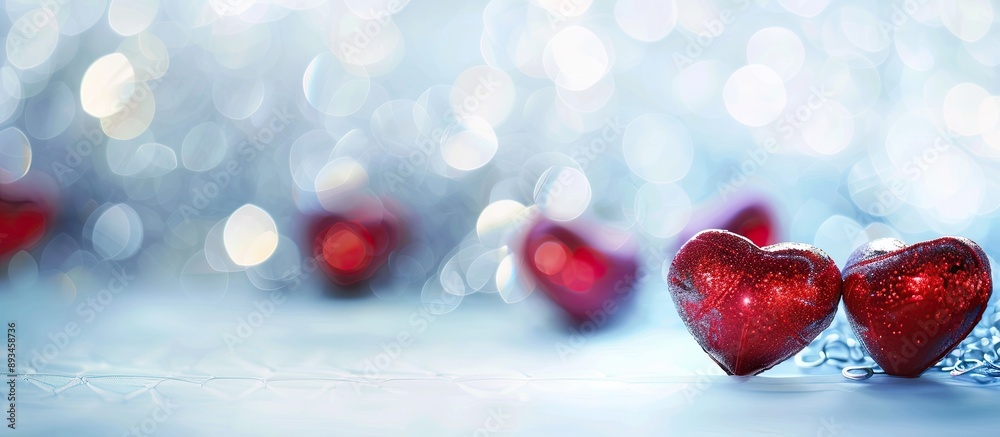 Leinwandbilder valentine s day theme with shiny red heart shapes on a white background set in soft focus creating a