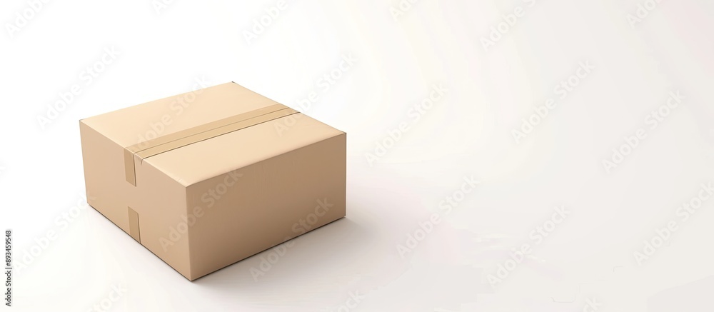 Poster Carton box parcel with a blank cap seen from a perspective angle on a white background suitable for copy space image