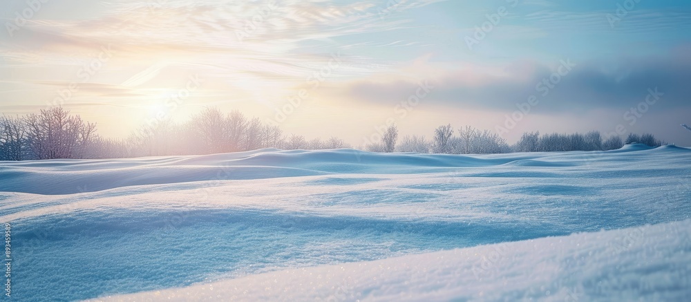 Poster Winter landscape with a snowdrift on a snow covered field creating a serene scene with copy space image