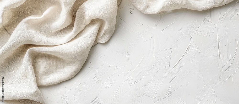 Poster linen pieces on white background for fabric samples mockup with copy space image
