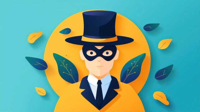 Enigmatic figure concealed by a masquerade mask, surrounded by autumn leaves