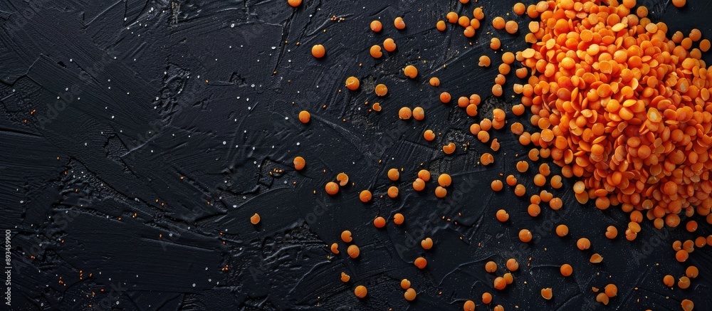 Leinwandbilder top view of uncooked red lentils against a black backdrop with ample copy space image