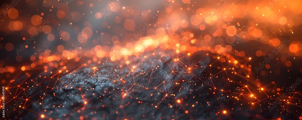 Poster captivating abstract digital background with interconnected nodes and glowing cyber concept lines