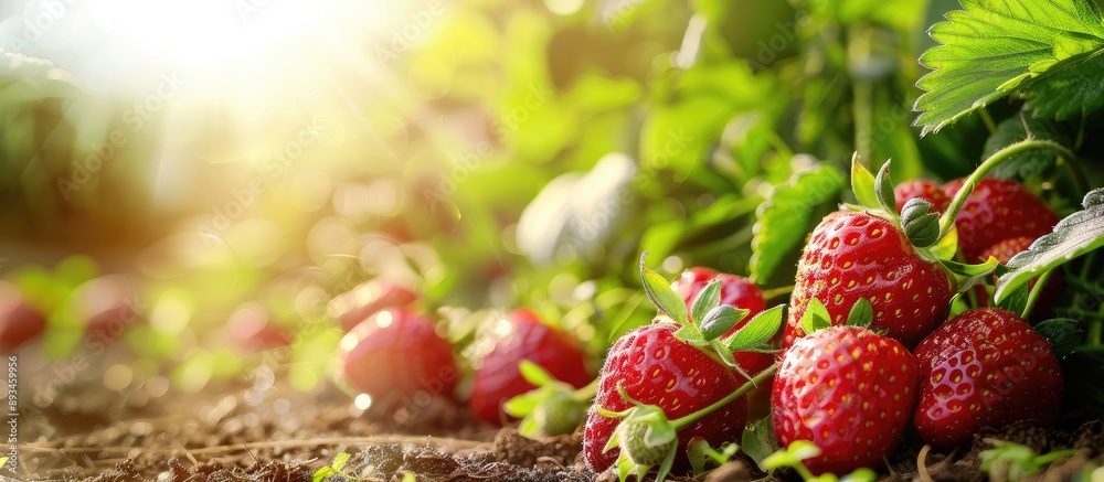 Aufkleber ripe strawberries in the vegetable garden suitable for consumption pictured with copy space image