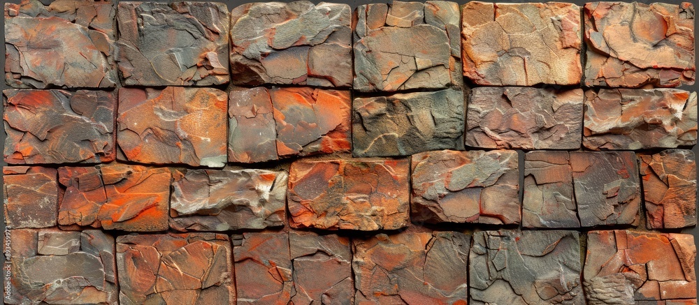 Poster a textured brick wall designed as a backdrop with rough relief stonework for the copy space image
