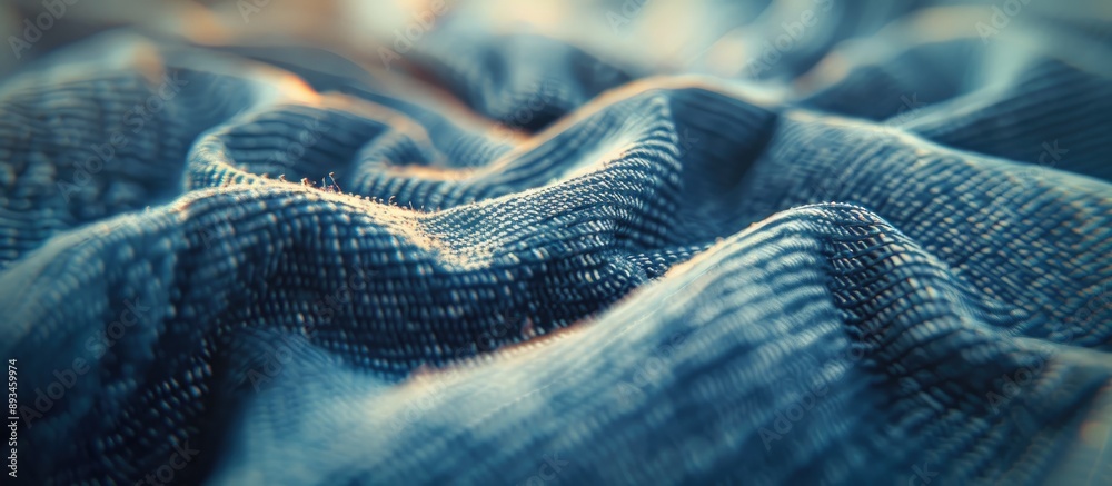 Poster Detailed close up of denim texture with selective focus on a single point enhancing the soft blurred background ideal for use as a copy space image