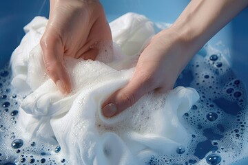 Fototapeta premium Close-Up of Hand Washing Laundry