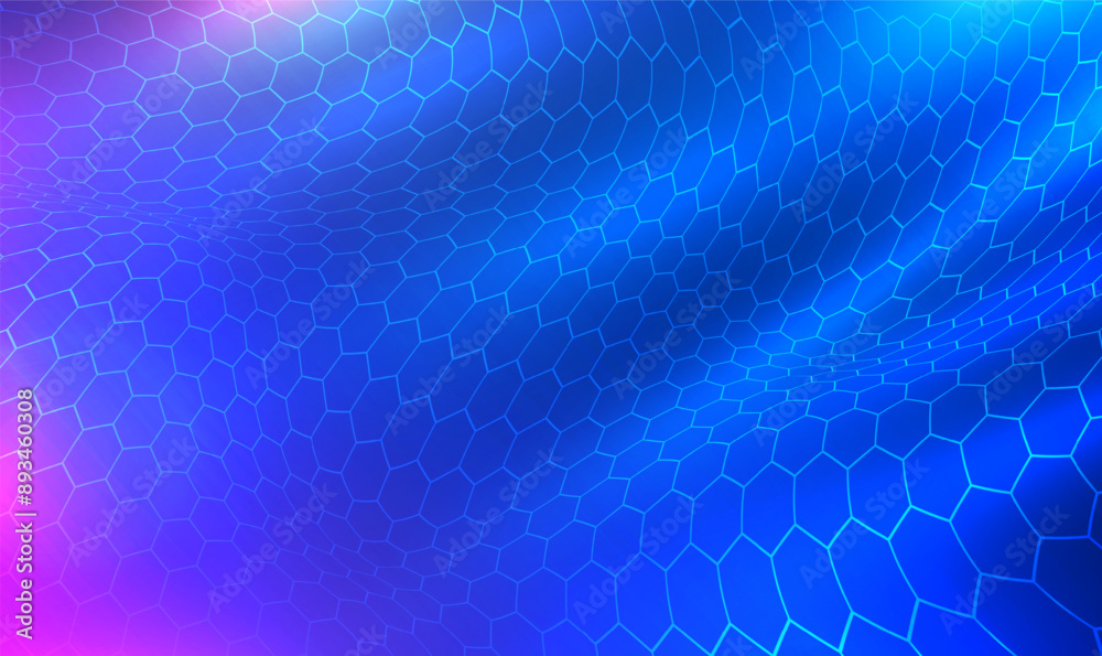Poster futuristic digital hexagon wave on cyberspace. particle wave on hexagonal grid background. analysis 