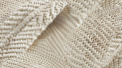 A cream-colored fabric with a geometric pattern of white lines is shown, folded and draped, showcasing the texture of the material SEAMLESS PATTERN
