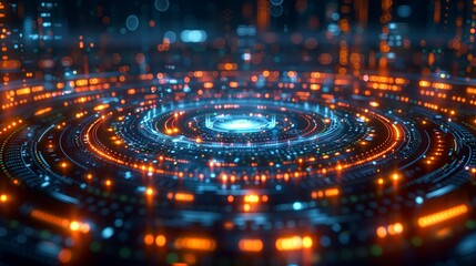 Abstract Digital Interface With Glowing Orange and Blue Lights