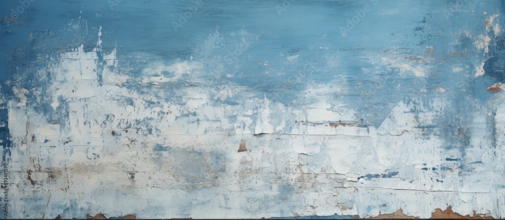Poster horizontal view of a blue backdrop featuring chipped, aged paint, ideal for design projects with amp