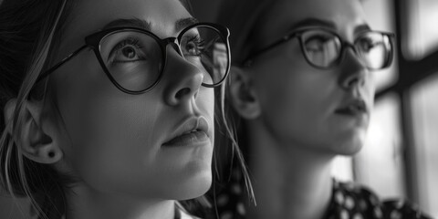 Two women gazing outside, possibly contemplating or sharing secrets