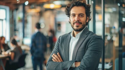 Fototapeta premium Businessman at a startup incubator, engaged with young entrepreneurs, mentoring and investment