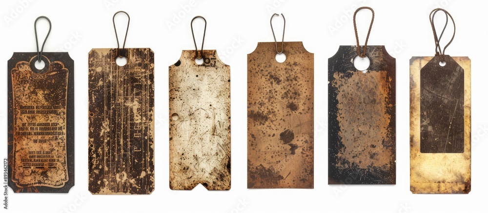 Poster vintage tags and labels with textured and stained details on a white background, perfect for a copy 