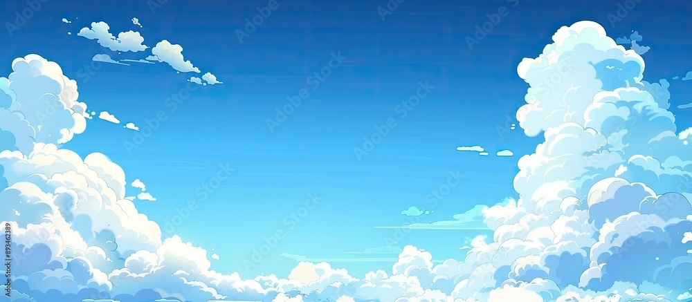 Poster word cartoon displayed against scenic sky with clouds in the background, providing a copy space imag