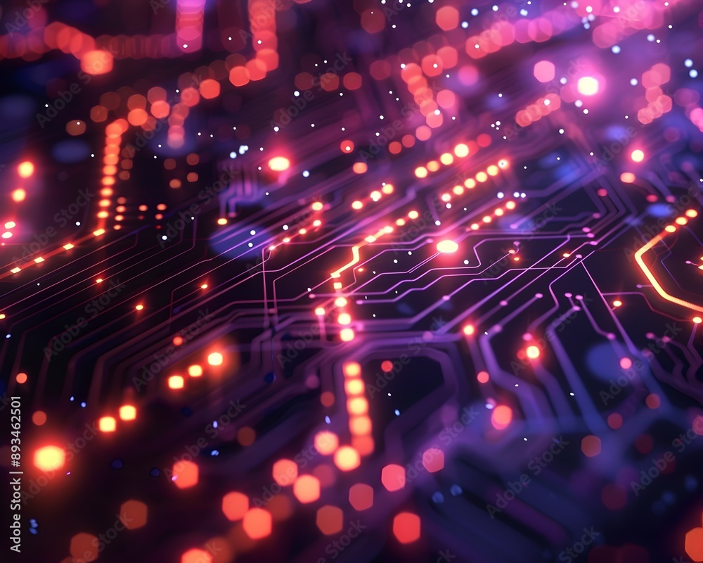 Poster glowing neon circuit patterns with dynamic visuals in cyber background concept