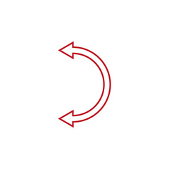 Dual semi circle red arrow. Semicircular curved long double ended arrow. Vector illustration. Thin outline and line art style.	
