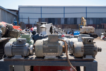 Scrap metals in the recycling center, engines, iron