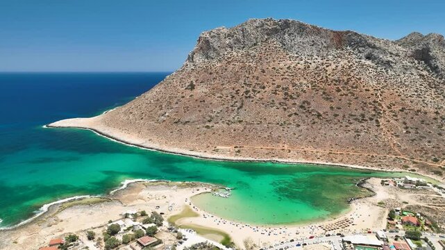 Stavros beach, Crete Island, Greece, Stavros beach is near Chania city. Stavros Beach was where the Zorba the Greek dance was filmed.