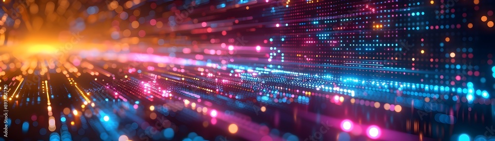 Poster mesmerizing cyber patterns with neon lights and dynamic lines