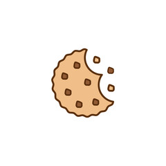 Bitten cookies with crumbs. Round cookie icon. Biscuit and cracker symbol. Colored vector illustration on white background. 