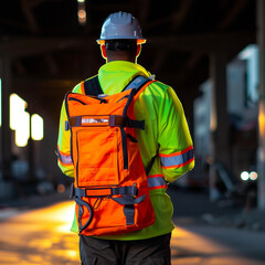 Obraz premium Stay Safe and Visible: High-Visibility Safety Bag with Confidential Work Zone Alerts