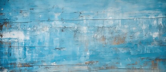 Fototapeta premium Horizontal view of a blue backdrop featuring chipped, aged paint, ideal for design projects with ample copy space image.